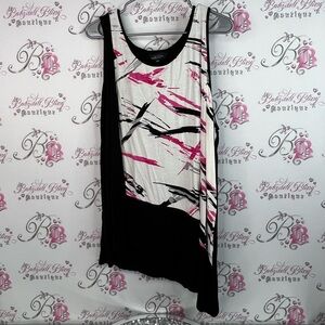 Michel Studio tank top or mini dress abstract Black and Pink Top fairy hem